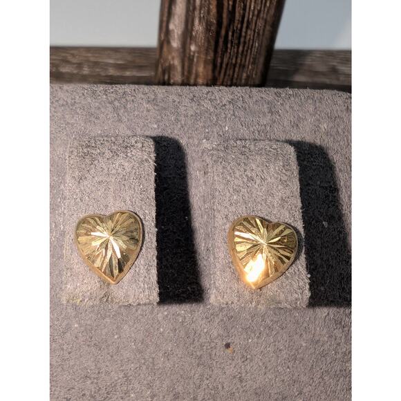Marked 14K Diamond Cut Puff Heart Post Stud Earrings .41g - Picture 1 of 6